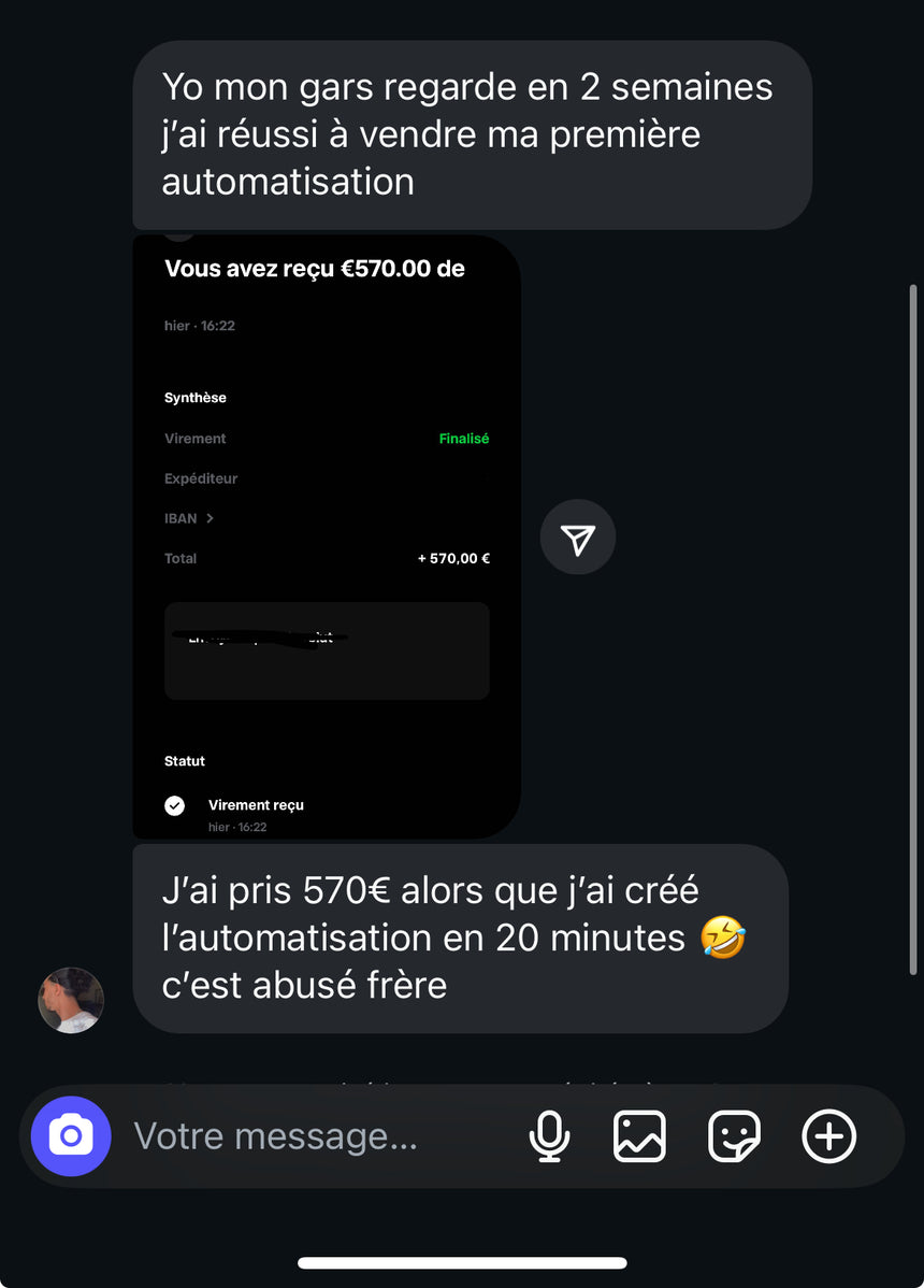 Témoignage client – 570€ encaissés pour une automatisation en 20 minutes